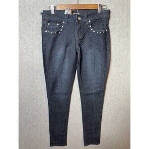 Queen Jeans Women's Size 7 Dark Wash Rhinestone Embellished Skinny Denim Jeans